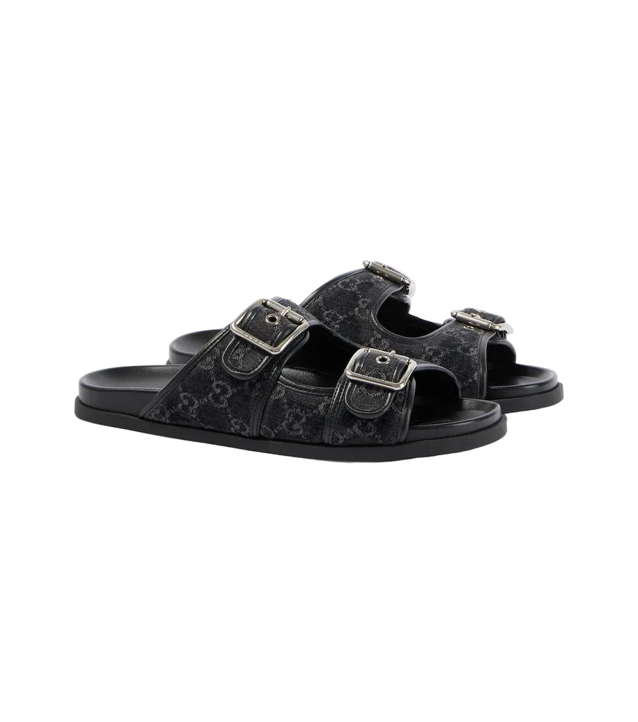 Gucci GG leather-trimmed canvas slides sandals
