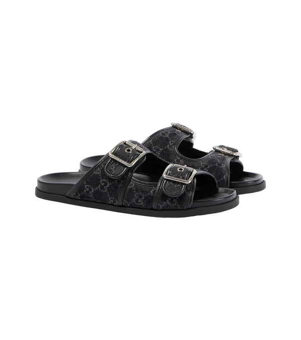 Gucci GG leather-trimmed canvas slides sandals