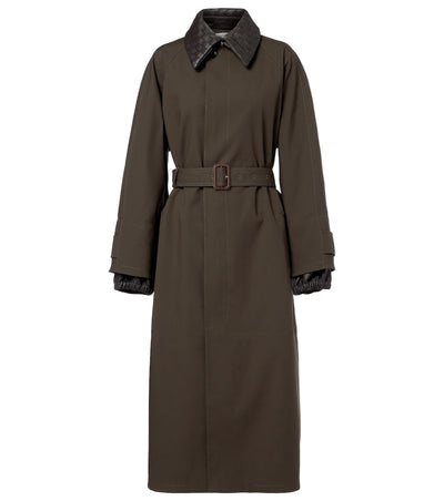 Leather-trimmed trench coat