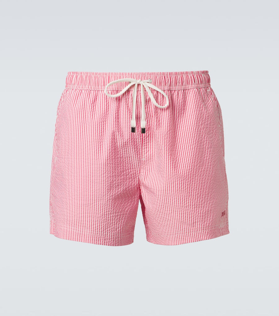 Zegna Striped Seersucker Swim Trunks