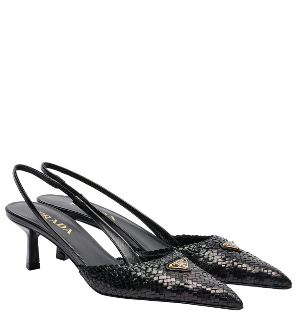 Prada Woven leather slingback pumps
