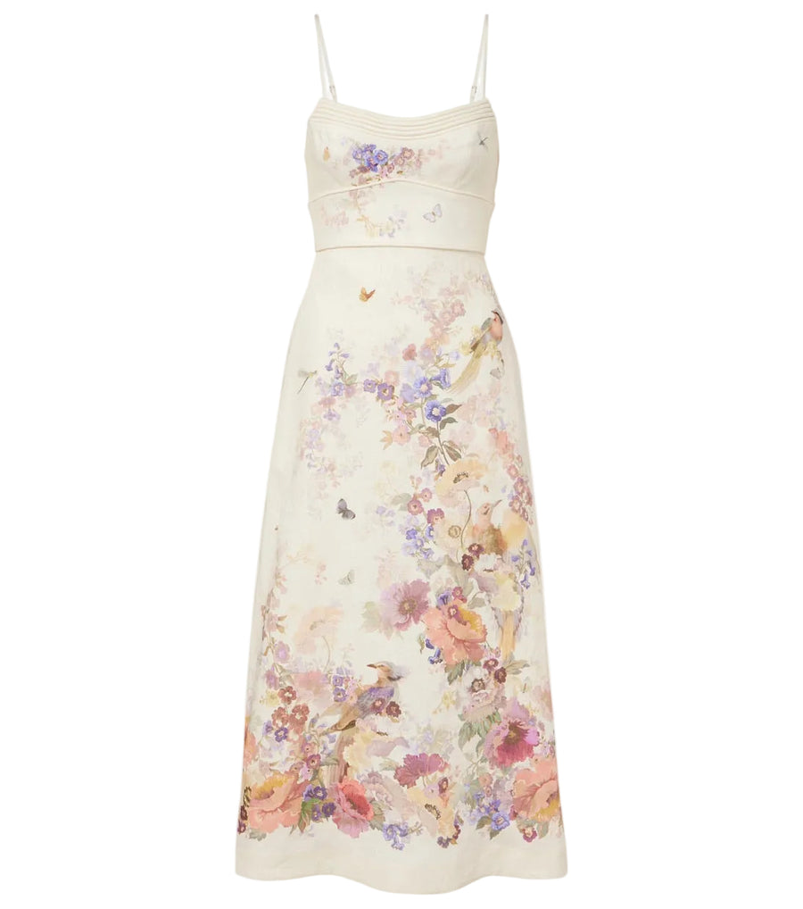 Vestido midi de lino con estampado floral Alchemy de Zimmermann