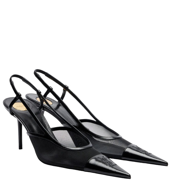 Saint Laurent Renée mesh and leather slingback pumps