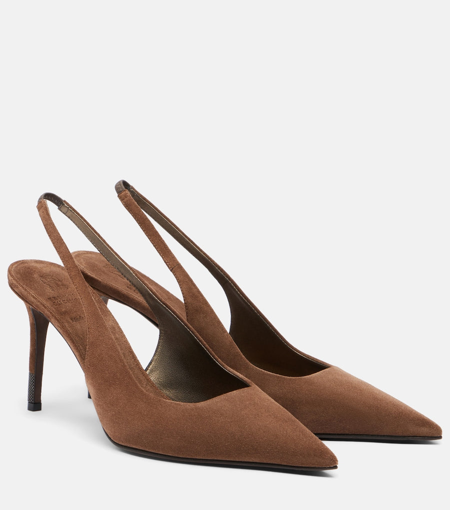 Brunello Cucinelli Monili Suede Slingback Pumps
