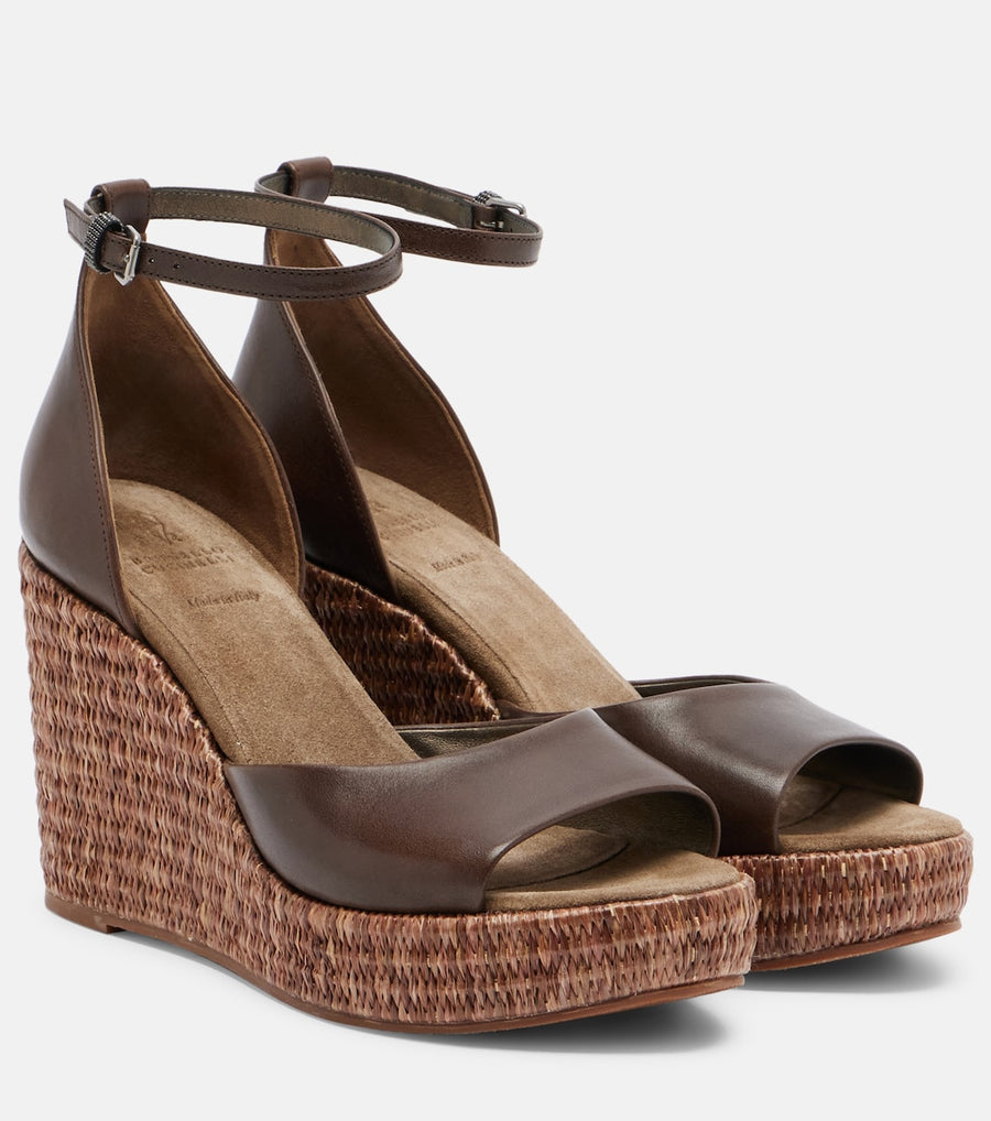 Brunello Cucinelli Monili leather espadrille wedges