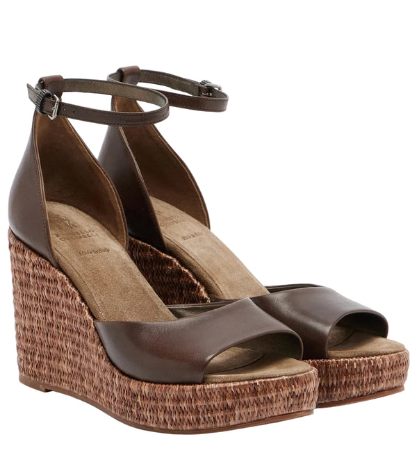 Brunello Cucinelli Monili leather espadrille wedges