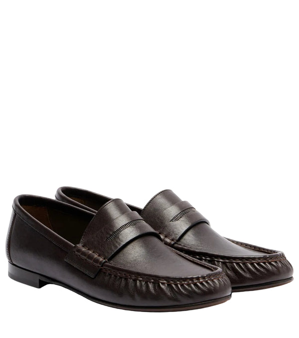 Brunello Cucinelli Monili Leather Penny Loafers