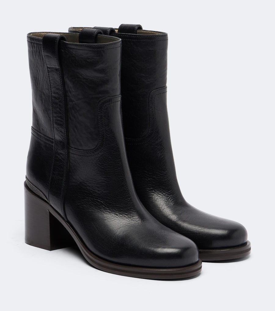 Brunello Cucinelli Monili Leather Ankle Boots