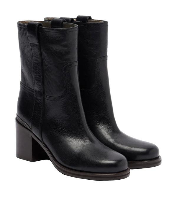 Brunello Cucinelli Monili Leather Ankle Boots