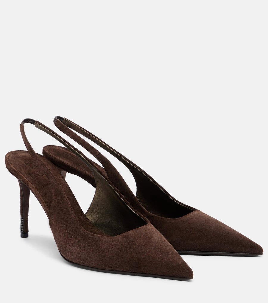 Brunello Cucinelli Monili Suede Slingback Pumps