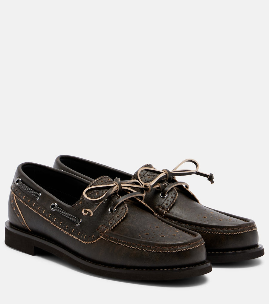 Brunello Cucinelli Monili leather boat shoes