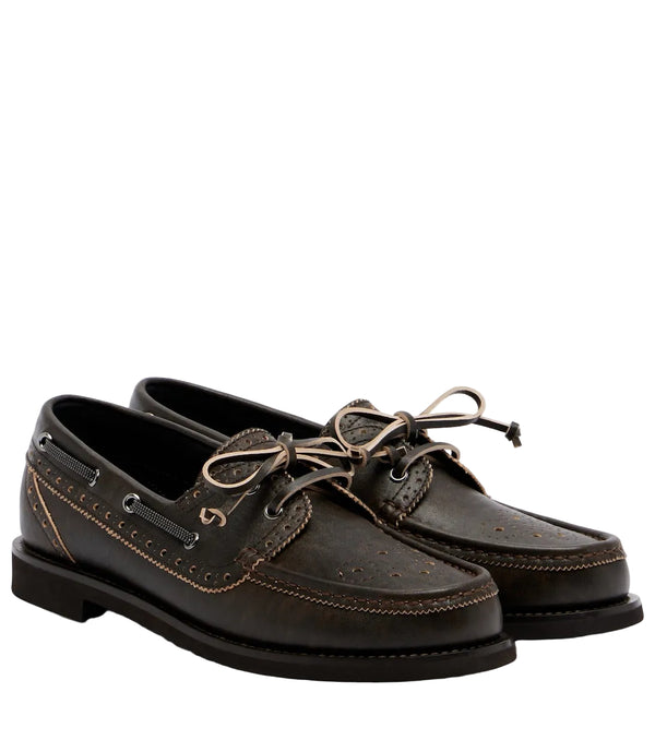 Brunello Cucinelli Monili leather boat shoes