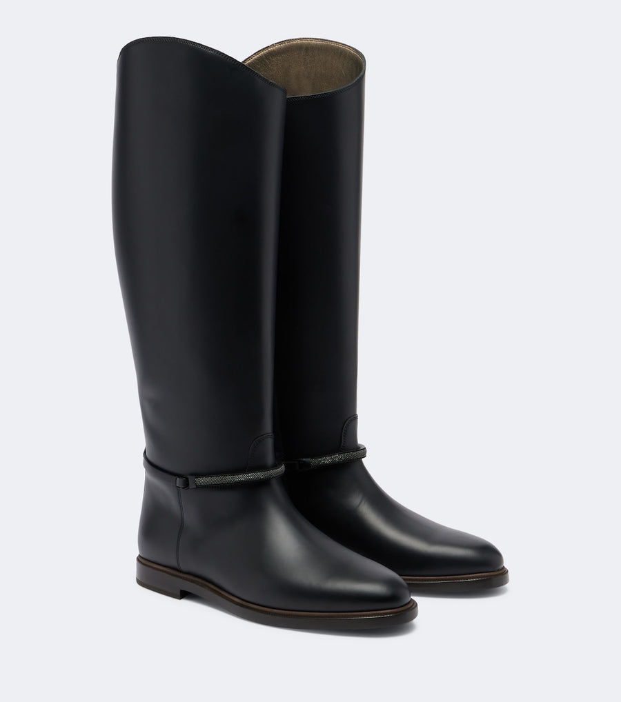 Brunello Cucinelli Monili leather knee-high boots