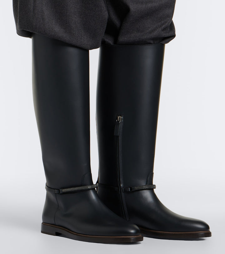 Monili leather knee-high boots