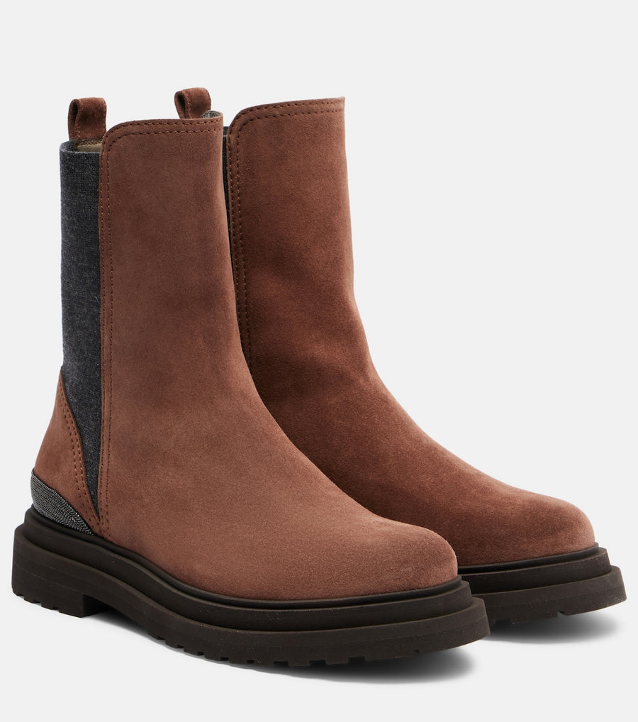 Brunello Cucinelli Monili Suede Chelsea Boots