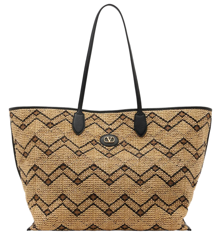VLogo Large raffia-effect tote bag