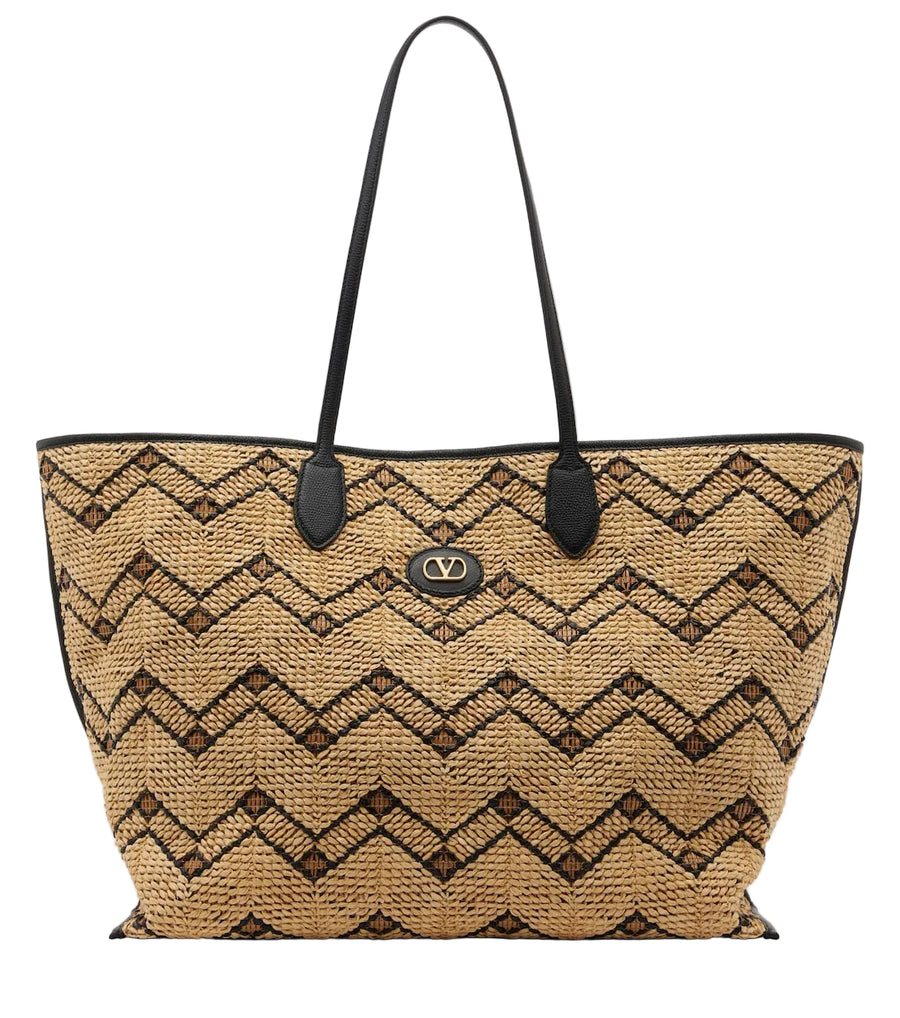 VLogo Large raffia-effect tote bag