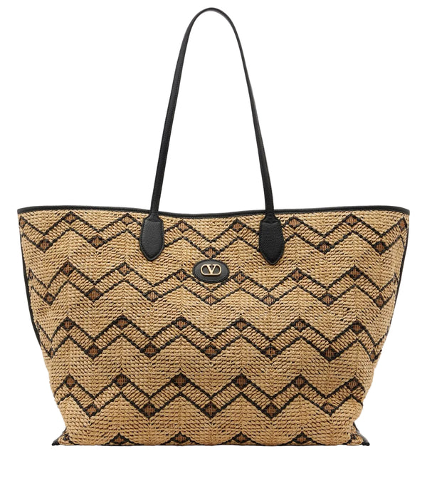 VLogo Large raffia-effect tote bag