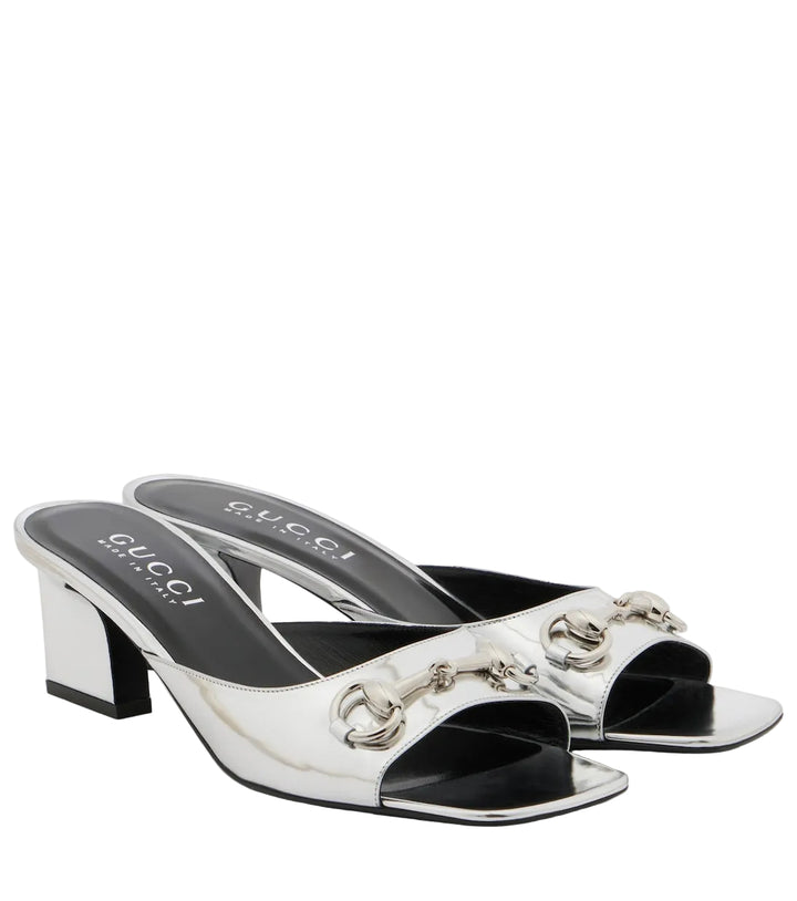 Gucci Signora Horsebit metallic leather mules