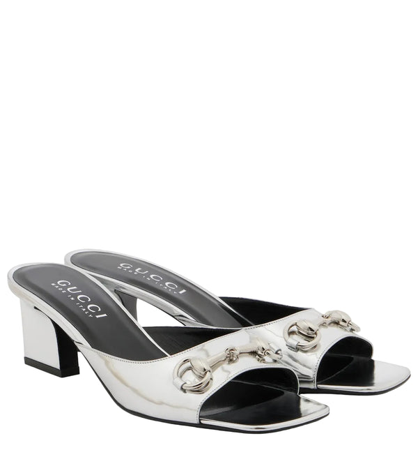 Gucci Signora Horsebit metallic leather mules