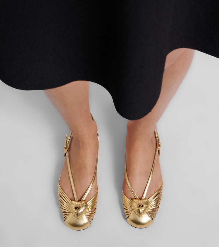 Valentino Garavani Cœur Royal Metallic Leather Slingback Flats