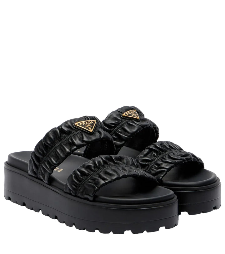 Matelassé leather platform sandals
