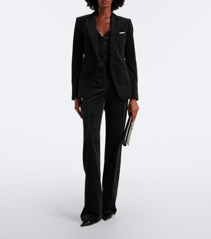 Polka-dot cotton velvet straight pants