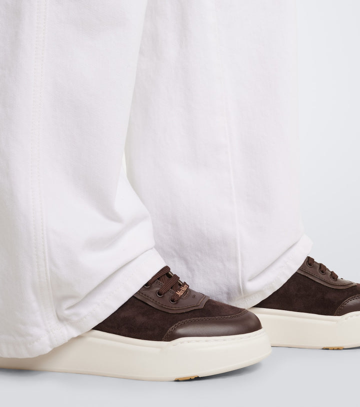 Leather-trimmed suede platform sneakers