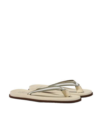 Leather-trimmed thong sandals