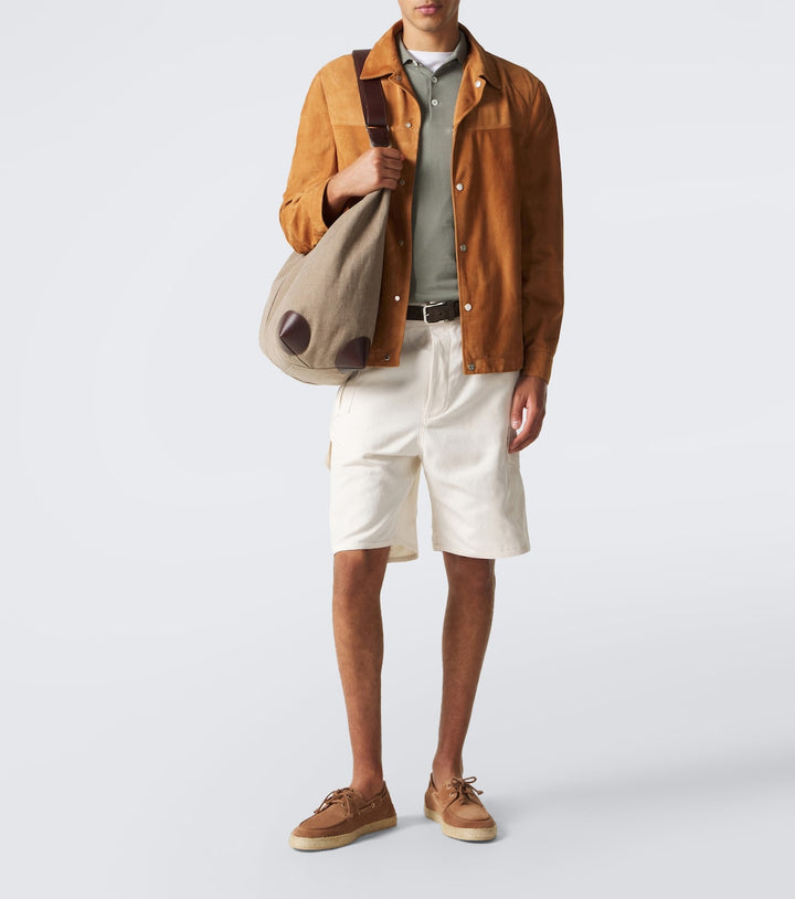 Jute-trimmed suede boat shoes