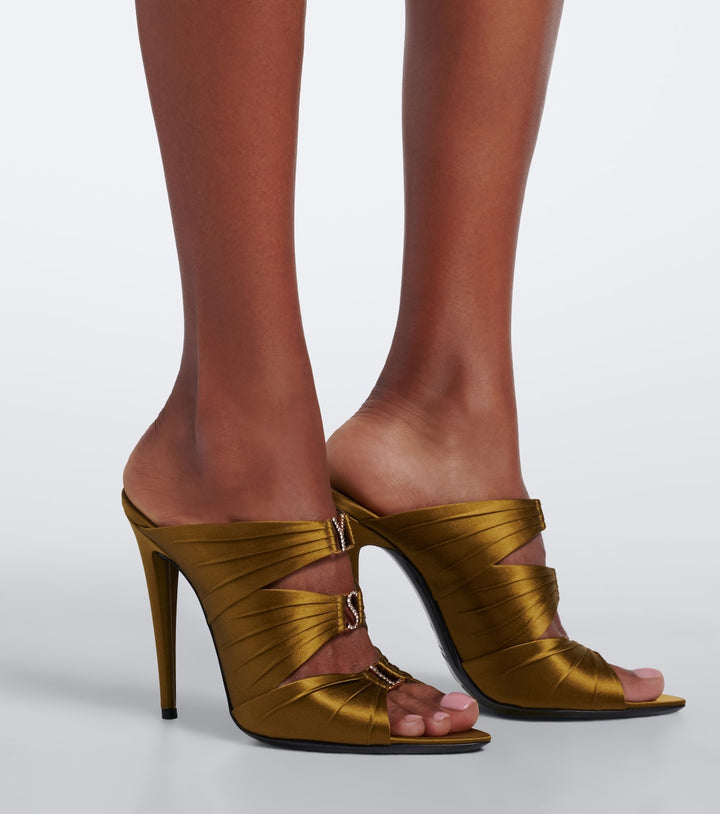 Saint Laurent Emilie embellished crepe satin mules