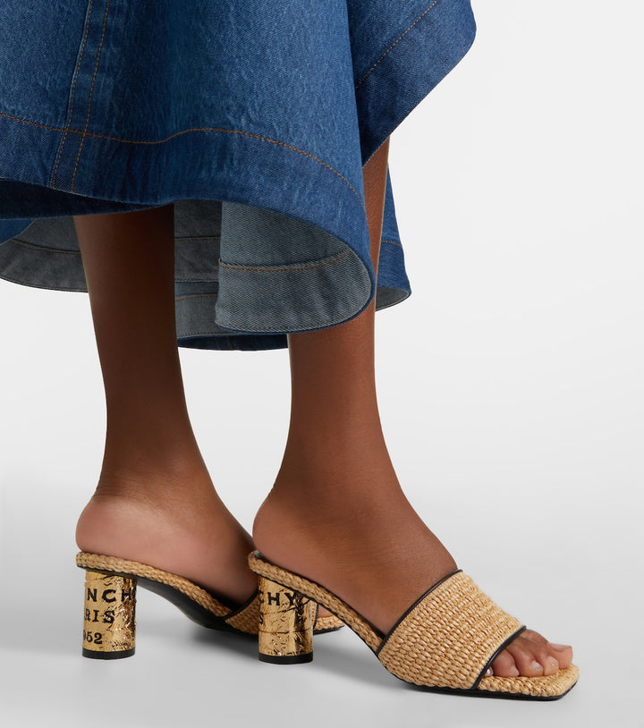 Tape leather-trimmed mules