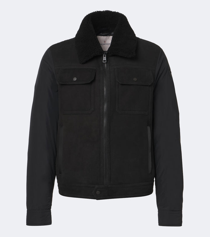 Moncler Shearling-trimmed suede down jacket