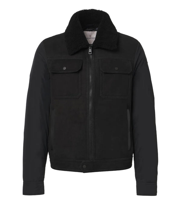 Moncler Shearling-trimmed suede down jacket