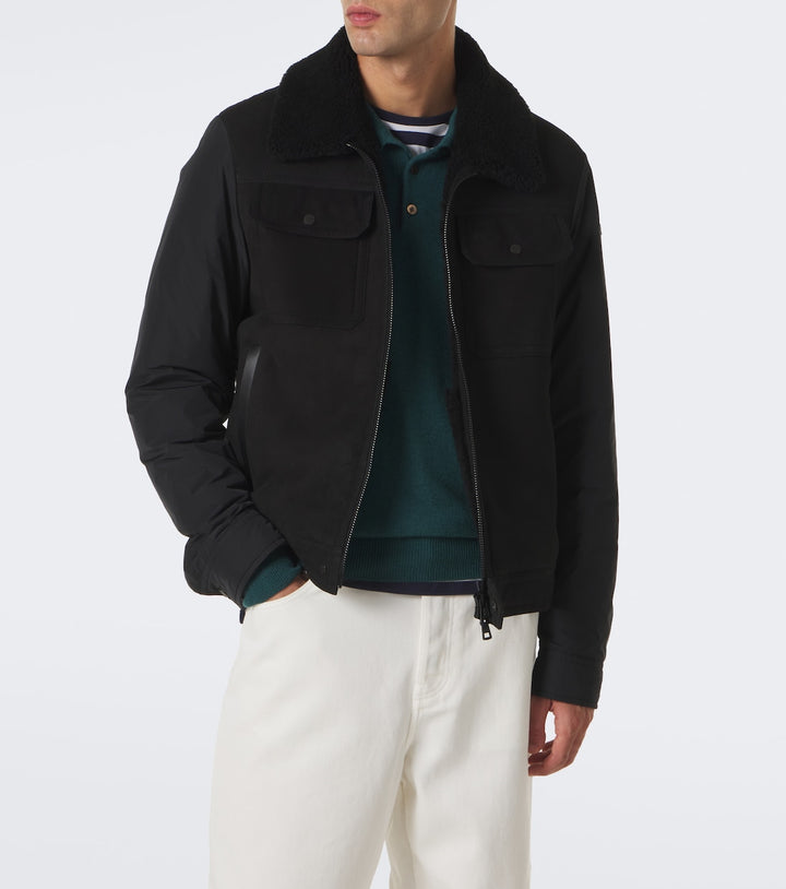Moncler Shearling-trimmed suede down jacket
