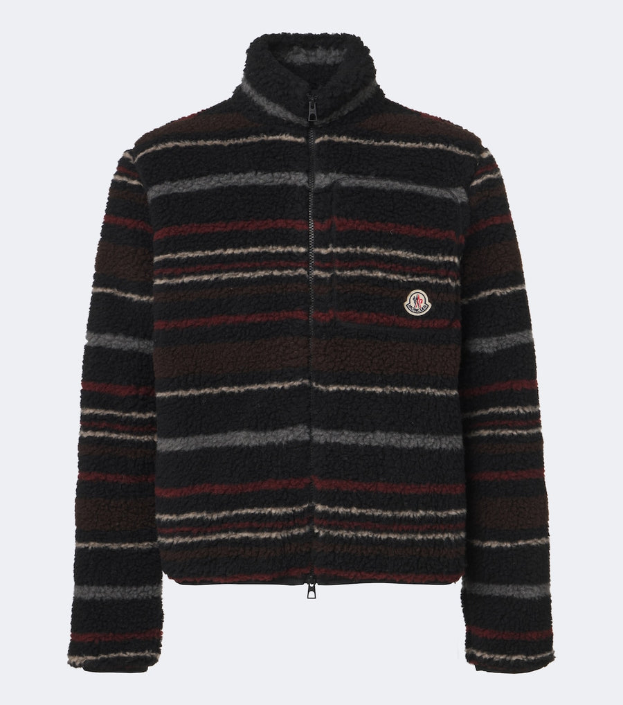 Moncler Striped wool-blend fleece zip-up cardigan