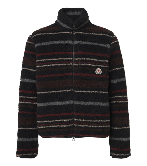 Moncler Striped wool-blend fleece zip-up cardigan