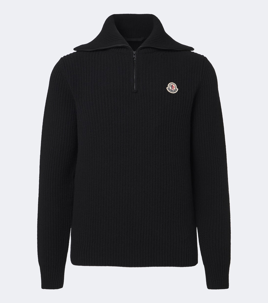 Moncler Ribbed-knit virgin wool half-zip sweater