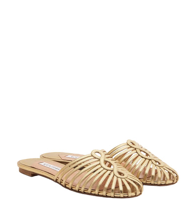 Aquazzura Sweet Surrender Metallic Leather Mules