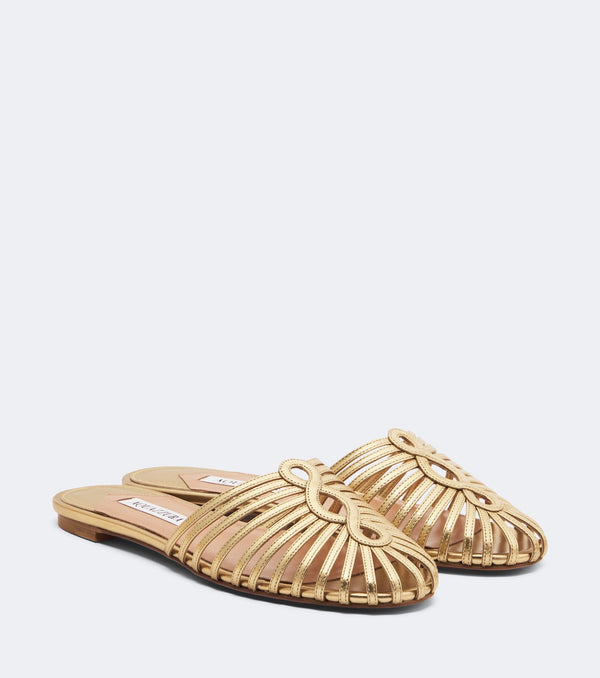 Aquazzura Sweet Surrender Metallic Leather Mules