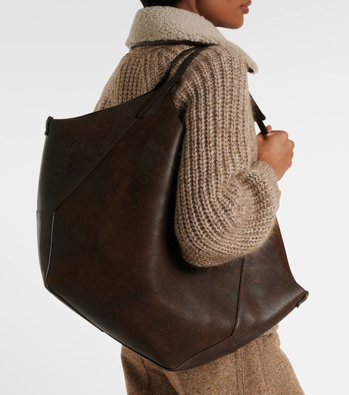 Brunello Cucinelli Monili Medium Reversible Leather Tote Bag
