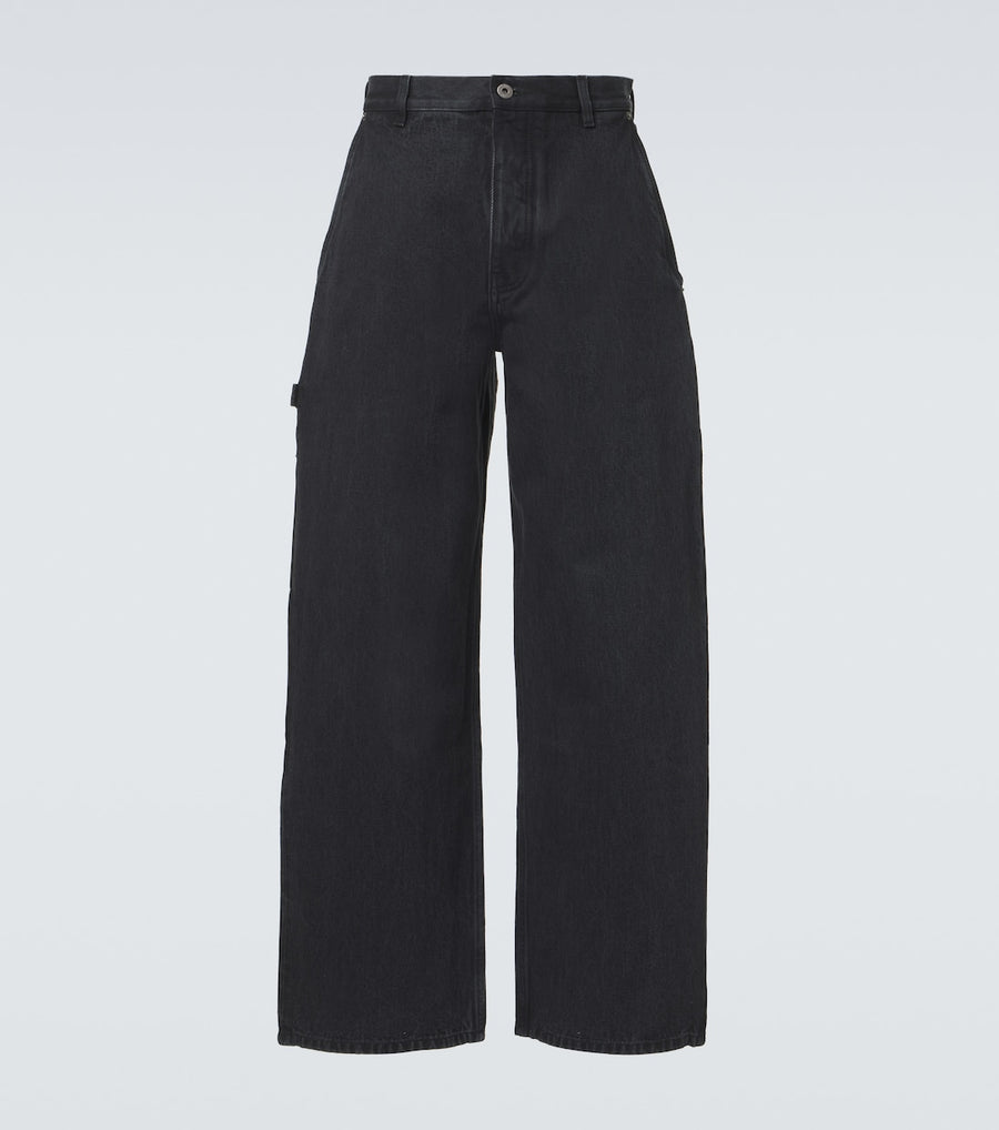 Loewe Leather-trimmed wide-leg jeans