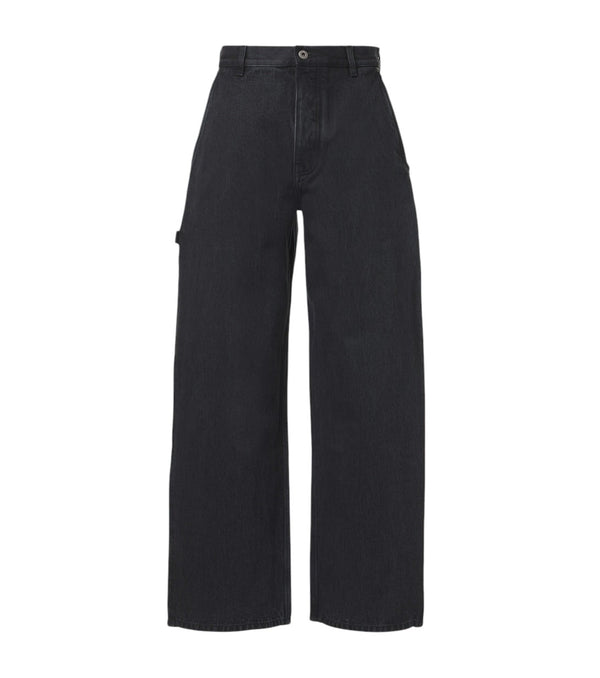 Loewe Leather-trimmed wide-leg jeans
