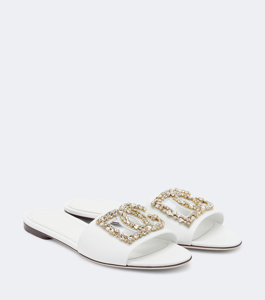 Dolce&Gabbana DG Embellished Leather Slide Sandals