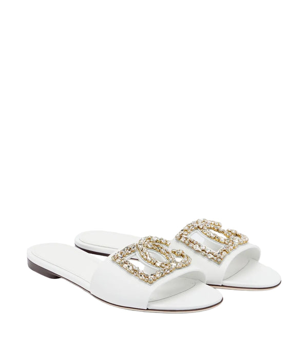 Dolce&Gabbana DG Embellished Leather Slide Sandals