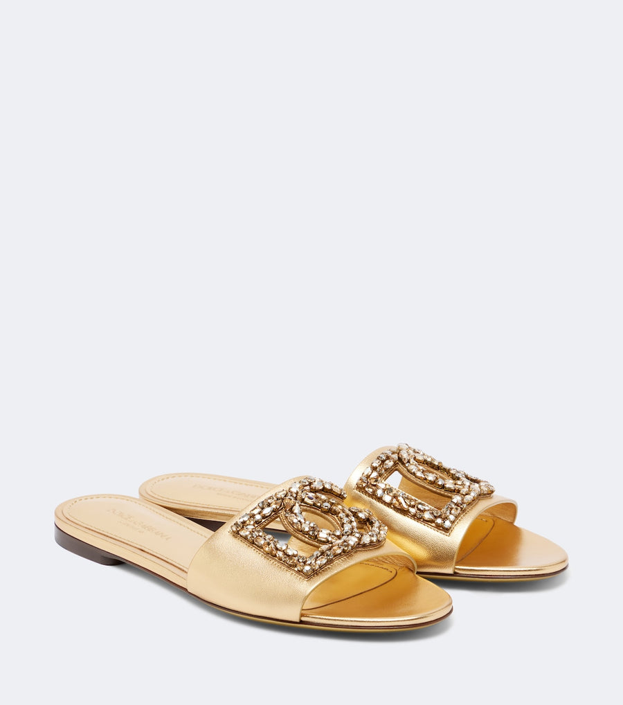 Dolce&Gabbana DG embellished metallic leather slide Sandals