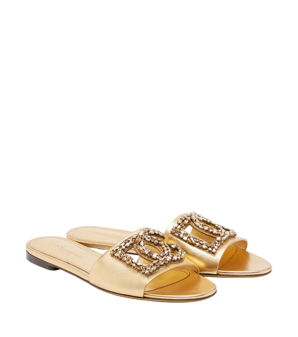 Dolce&Gabbana DG embellished metallic leather slide Sandals