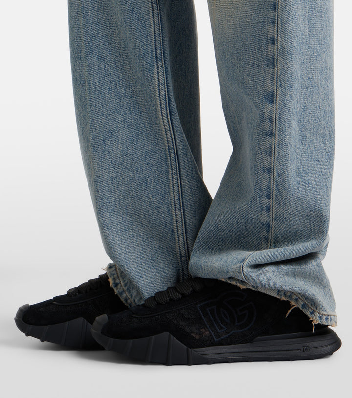 Runner leather-trimmed lace sneakers