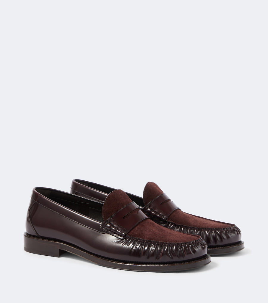 Brunello Cucinelli Suede-paneled leather penny loafers