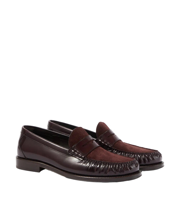 Brunello Cucinelli Suede-paneled leather penny loafers